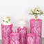 Set of 5 Fuchsia Wave Mesh Cylinder Pedestal Stand Covers with Embroidered Sequins, Pillar Prop Covers - 160 GSM