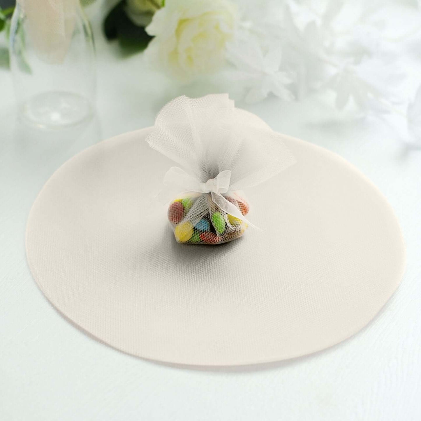 25 Pack 9" Taupe Sheer Nylon Tulle Circles Favor Wrap Craft Fabric, DIY Candy Favor Wraps