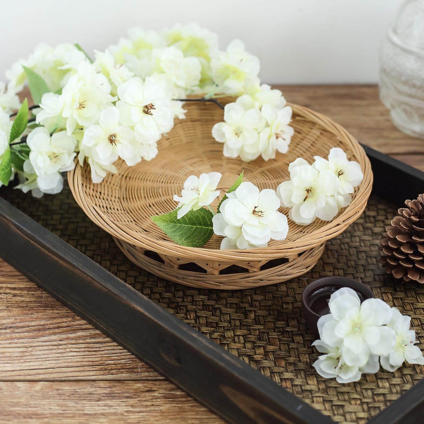 4 Bushes 40" Tall Cream Artificial Silk Cherry Blossom Flowers, Branches