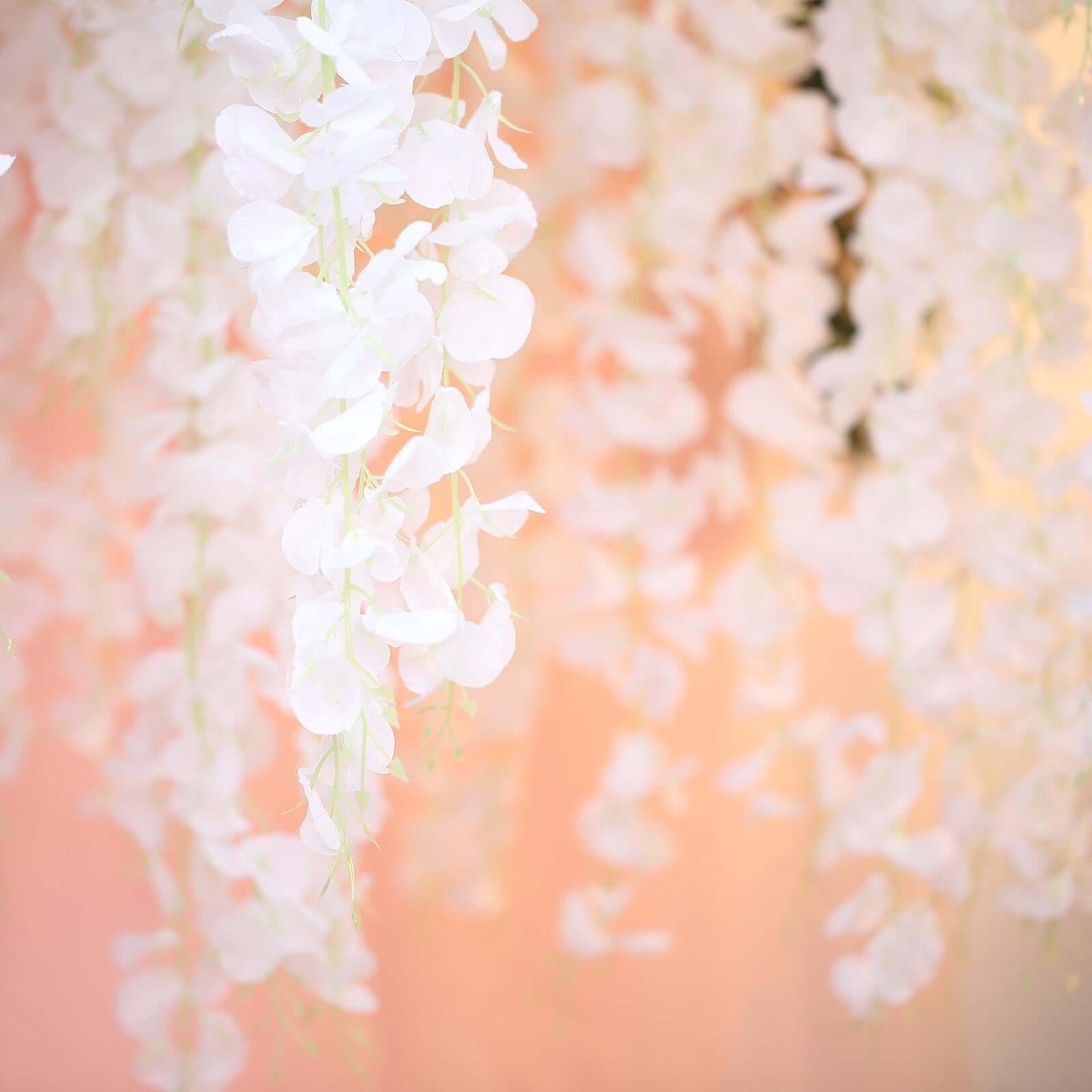 42" Silk Hanging Wisteria Flower Garland Vines in White, Elaborated 5 Full Strands in 1 Bush
