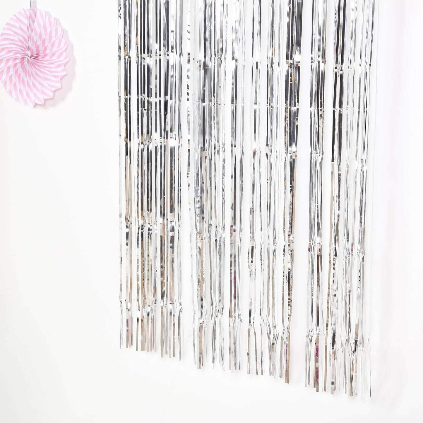 8ft Silver Metallic Tinsel Foil Fringe Doorway Curtain Party Backdrop