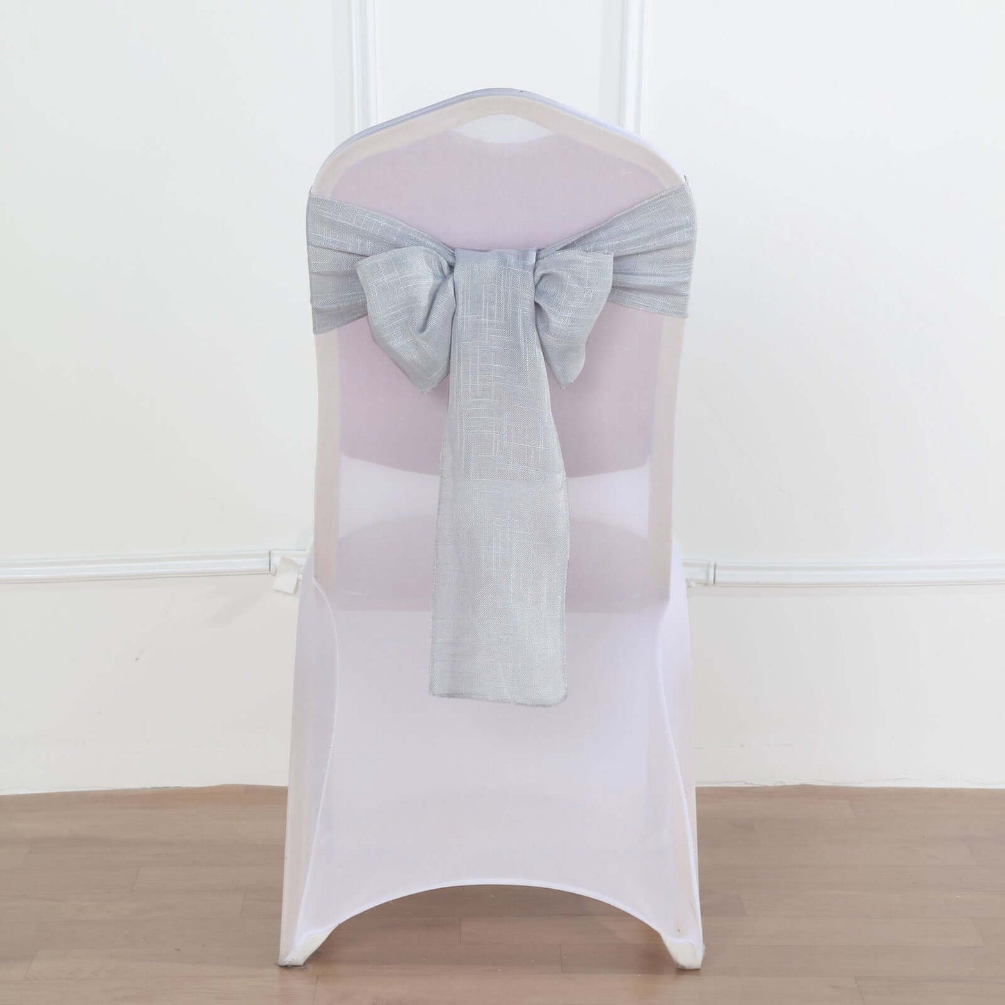 5 Pack Linen Chair Sashes 6"x108" Slubby Textured Silver - Durable Wrinkle-Resistant Decor for Weddings & Gatherings