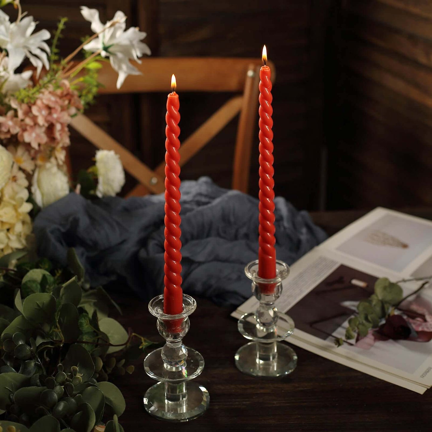 12-Pack Taper Candles Spiral Long Burn Wick Design Terracotta (Rust) - Premium Unscented Wax Dinner Candle Sticks 11"