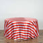 Satin 120" Round Tablecloth Red/White - Stripe Design with Seamless Silky Smooth Finish Table Cover