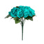 12" Turquoise Artificial Velvet-Like Fabric Rose Flower Bouquet Bush