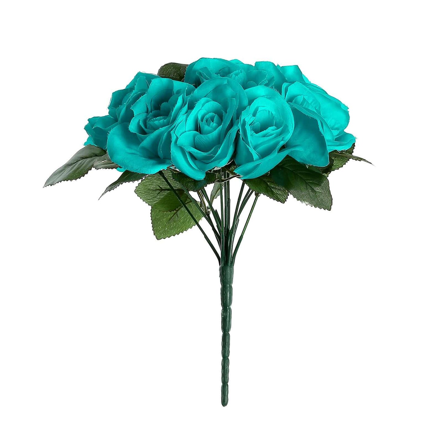 12" Turquoise Artificial Velvet-Like Fabric Rose Flower Bouquet Bush