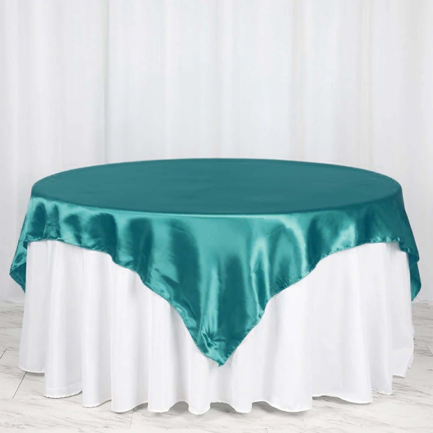 Satin 72"x72" Table Overlay Square Tablecloth Turquoise - Smooth Finish Table Cover