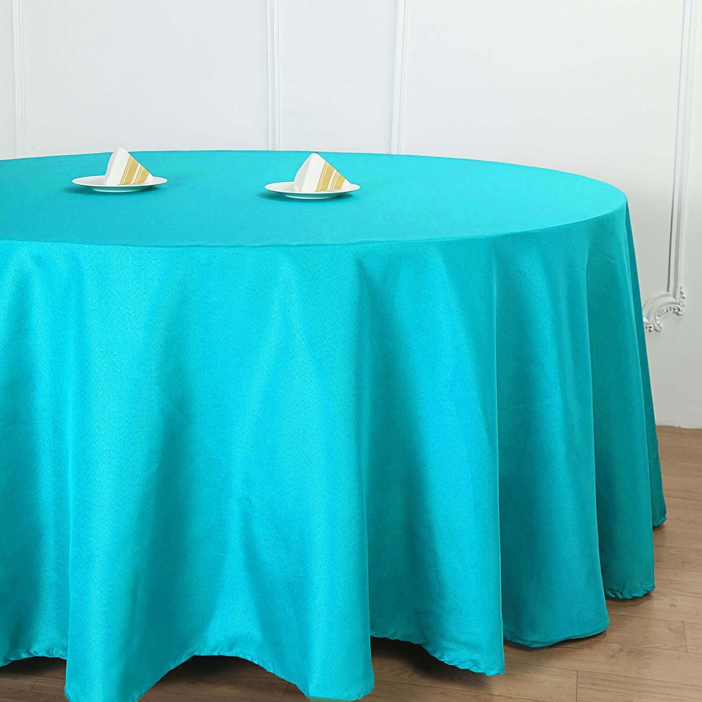 Polyester 132" Round Tablecloth Turquoise - Seamless Chic Table Cover