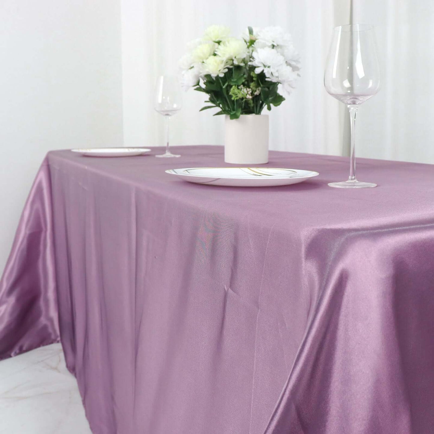 Satin Rectangular 90"x132" Tablecloth Violet Amethyst - Seamless Table Cover
