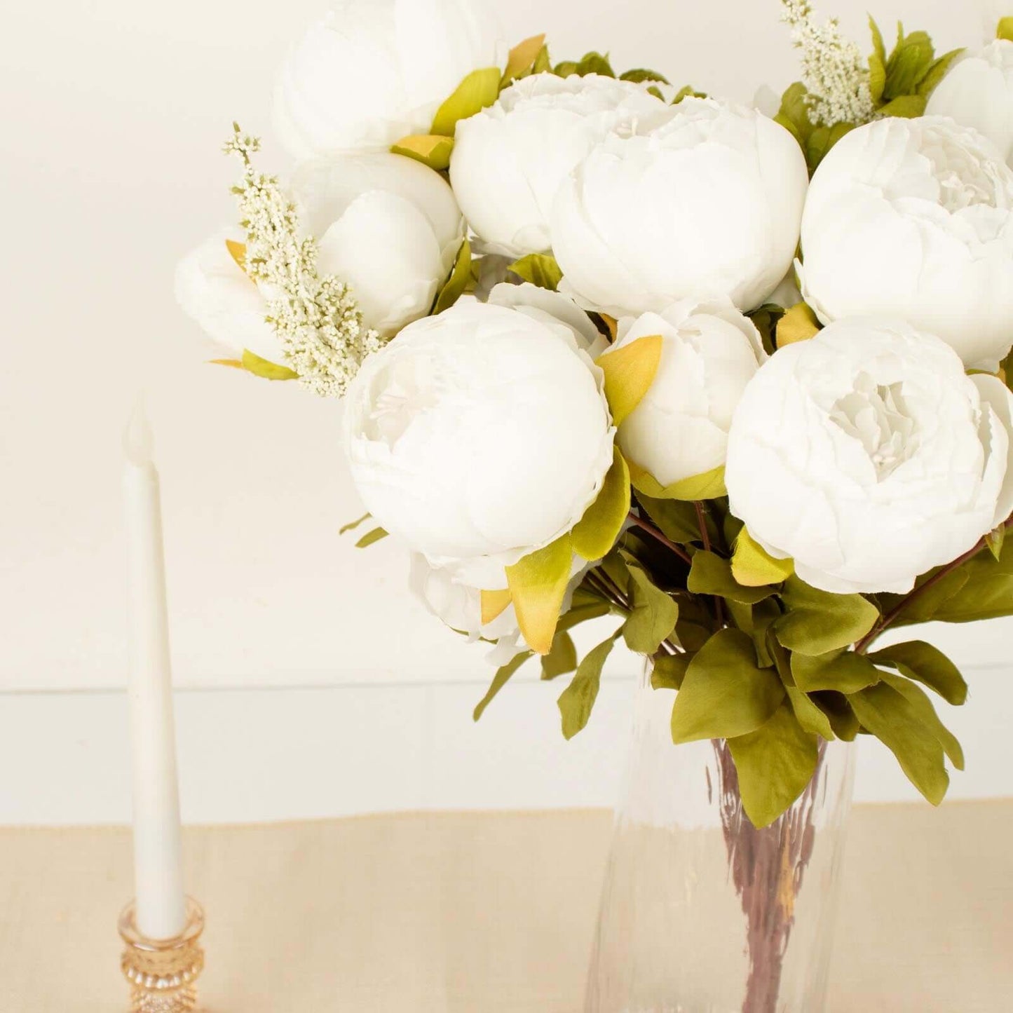 2 Pack 19" White Artificial Peony Flower Wedding Bouquets, Faux Silk Flower Arrangements