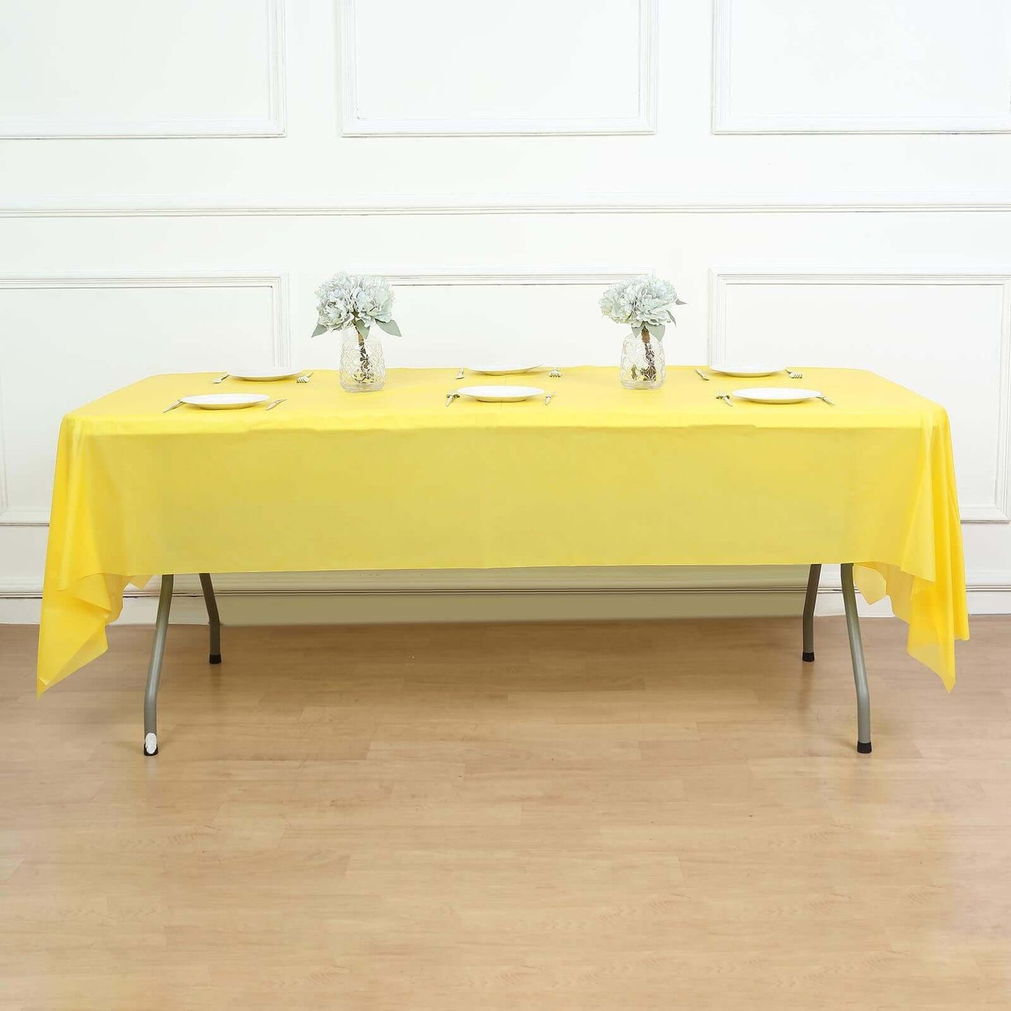 5-Pack Plastic Table Covers Yellow Rectangle - Reliable PVC Disposable Covers for Gatherings 54"x108"