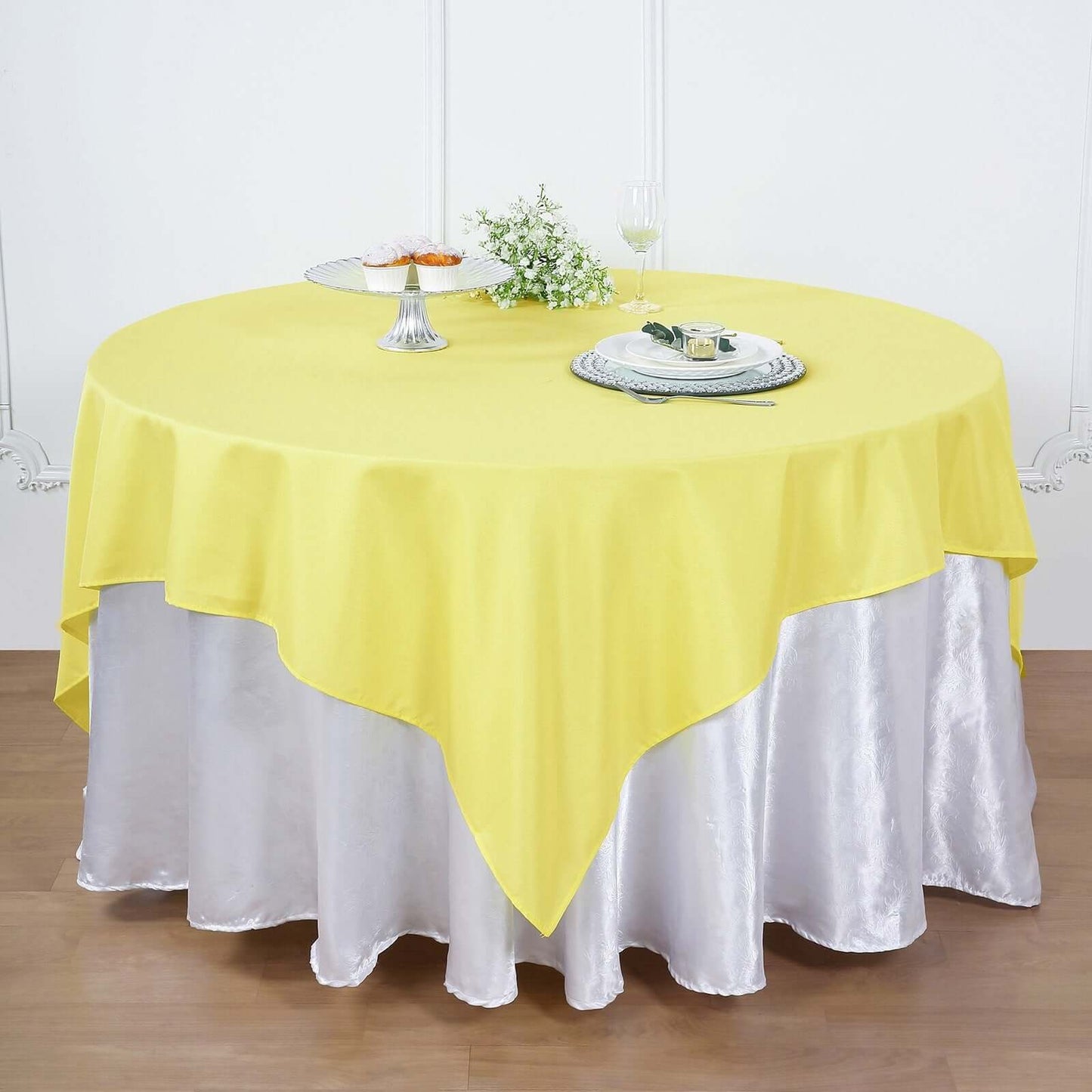 Polyester 70"x70" Table Overlay Square Tablecloth Yellow - Wrinkle-Resistant & Durable Table Cover