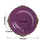10-Pack Plastic 10" Round Dinner Plates in Purple with Gold Leaf Embossed Rim - Disposable Vintage Baroque Style Plates