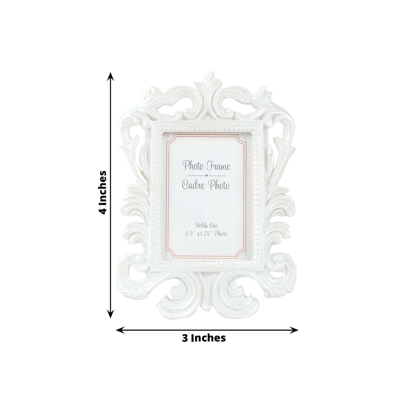 4-Pack Picture Frames White Resin Vintage Baroque Design Rectangle - Mini Photo Frame Wedding Place Card Holders & Party Favors 4"x3"