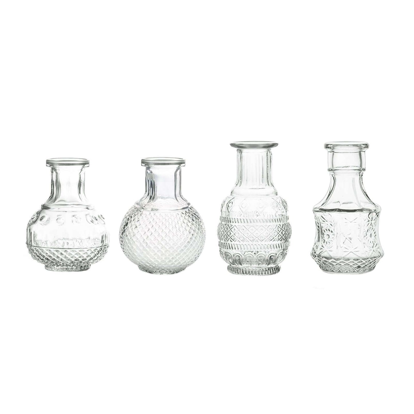 Set of 4 Clear Glass Bud Vases Antique - Vintage Wedding Table Centerpieces for Flowers