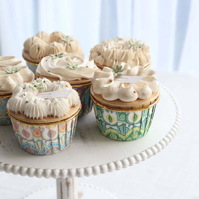 50-Pack Paper Cupcake Liners with Assorted Vintage Boho Design - Decorative Heat & Grease Resistant Dessert Baking Muffin Cake Cups 3oz