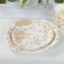 25-Pack Paper 7" Round Dessert Plates in White with Gold French Toile Pattern - Disposable Floral Salad Appetizer Plates for Chic Event Decor