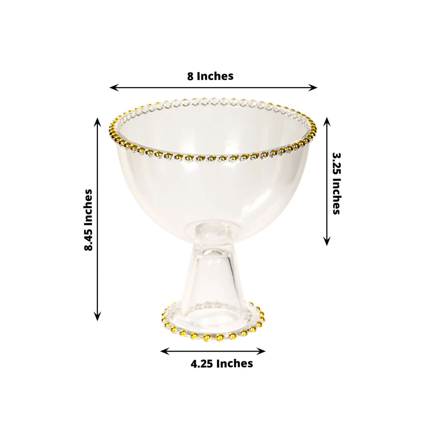 Compote Pedestal Bowl Glass Flower Vase Clear with Gold Beaded Rim - Footed Candy Trifle Bowl for Displays 8"