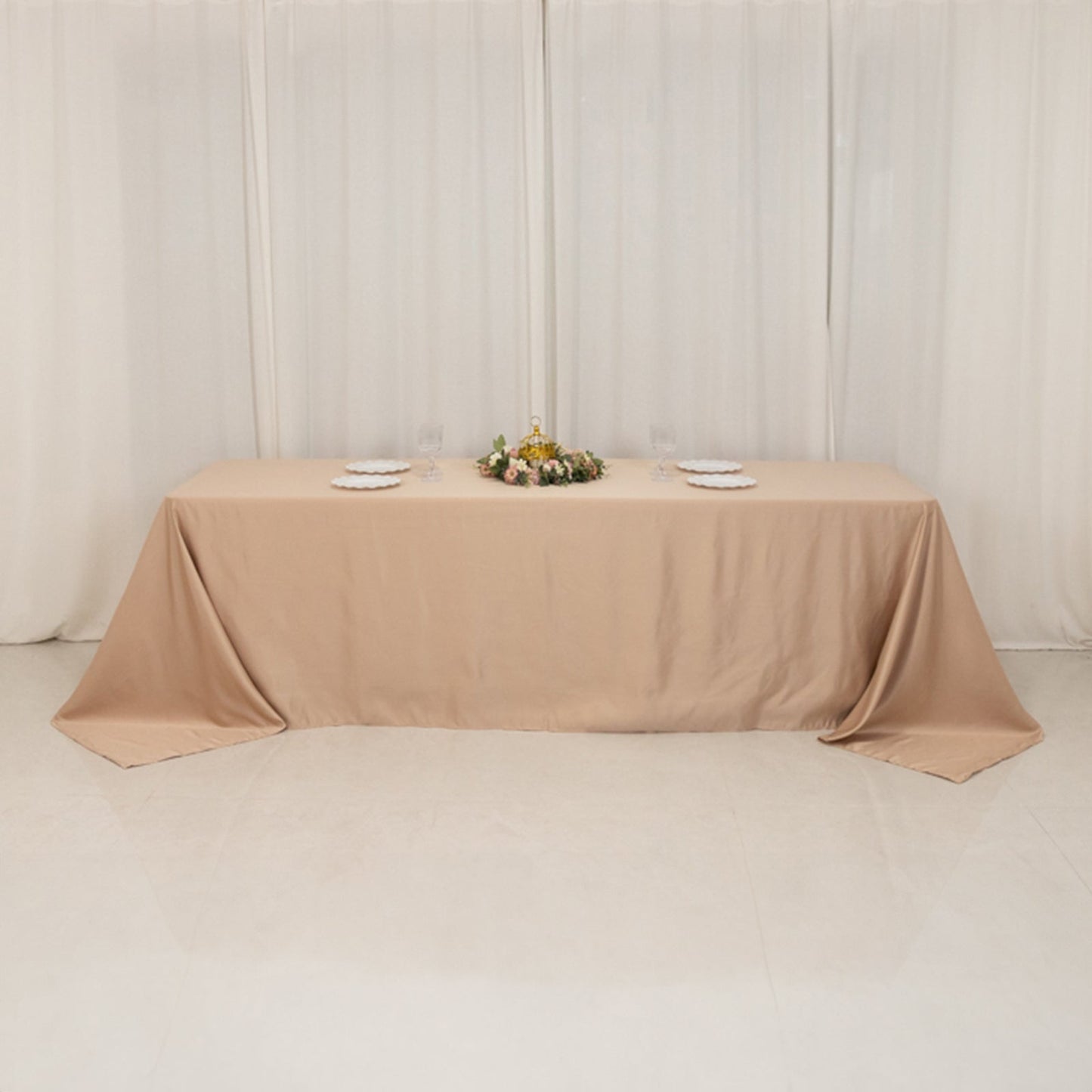 Lamour Satin 90"x156" Rectangle Tablecloth Nude - Luxurious, Soft Seamless Table Cover