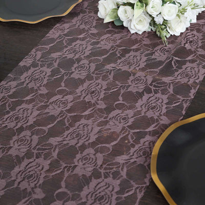 Lace 12"x108" Table Runner Violet - Vintage Rose Pattern Table Decor
