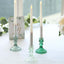 6-Pack Glass Taper Candlestick Holders Diamond Pattern Design Assorted Green - Reversible Crystal Pillar Votive Stands 4"
