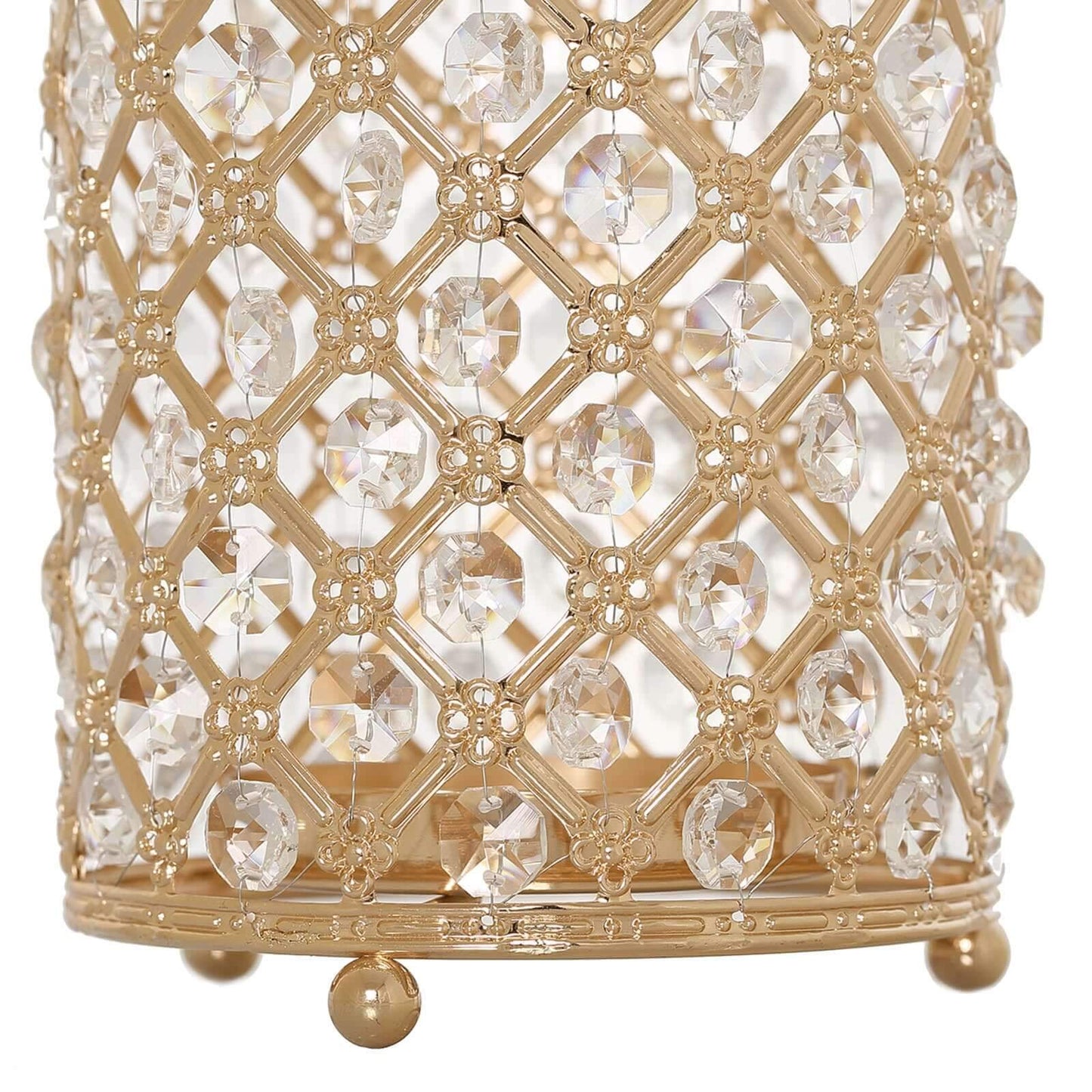 2-Pack Metal Crystal Beaded Pillar Holders Gold - Versatile Stem Vase Set for Decor 9"