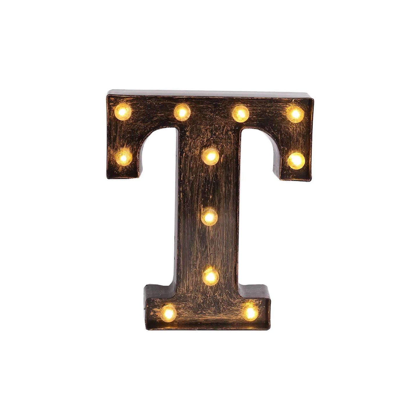 LED Marquee Letter "T" Industrial Style Antique Black - Light-Up Alphabet Sign for Weddings & Displays 9"