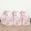 25 Pack Candy Treat Tote Boxes in French Toile Pattern - Matte Pink and White Party Favor Gable Boxes, Cardstock Paper - 6"x3.5"x7"