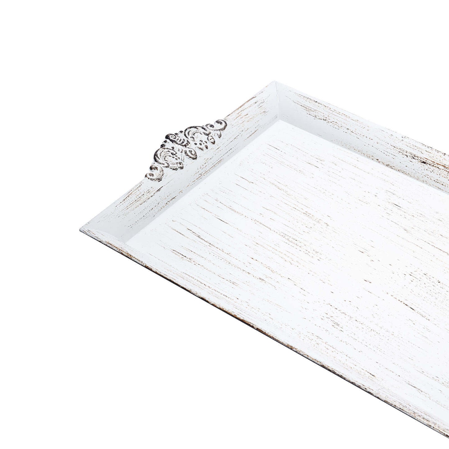 2-Pack Acrylic Rectangle Serving Trays 14"x10" in White Wash with Embossed Handles, Antique Decorative Dinner Party Food Platters