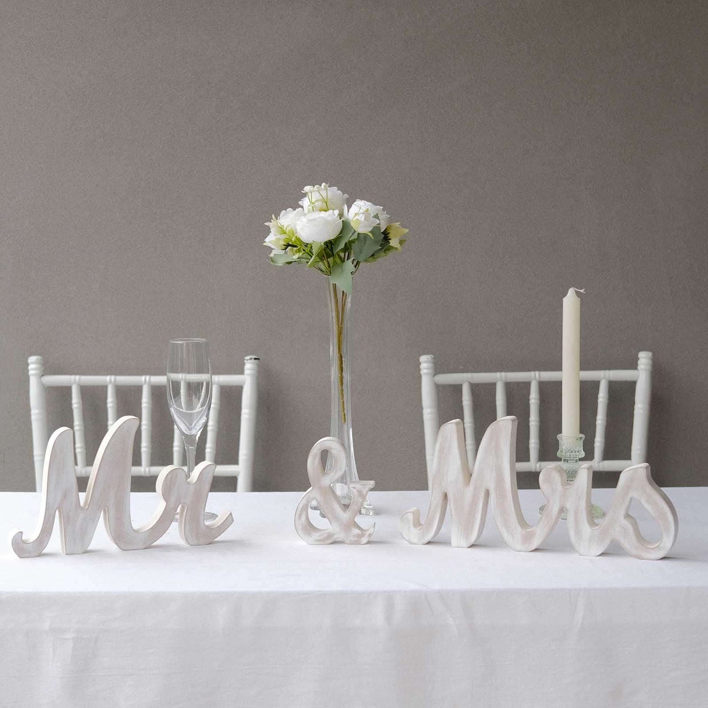 Wooden "Mr & Mrs" Freestanding Letters Whitewashed - Rustic Farmhouse Wedding Table Display Signs