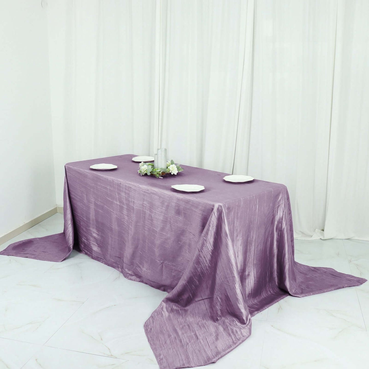 Taffeta 90"x132" Rectangle Tablecloth Violet Amethyst - Seamless Accordion Crinkle Table Cover