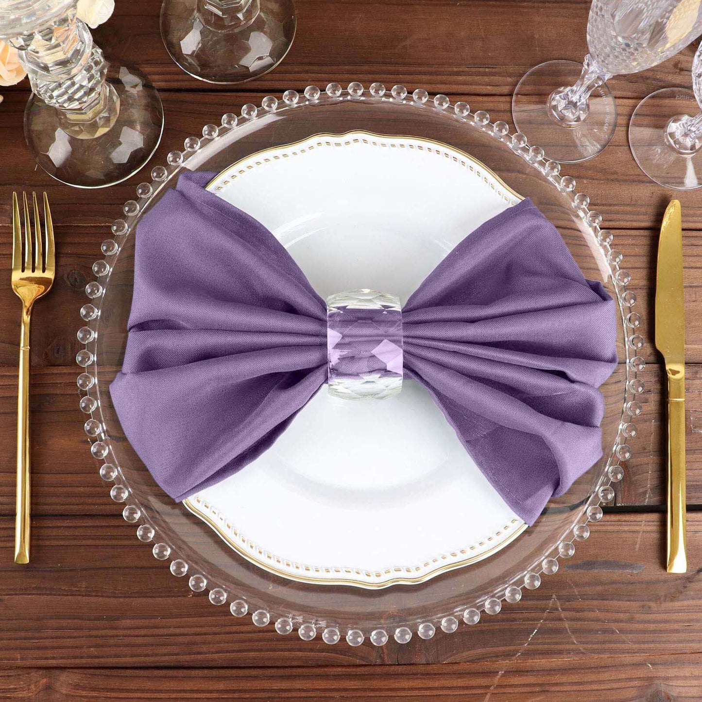 5 Pack Polyester 20"x20" Napkins Violet Amethyst - Wrinkle Resistant & Easy Care Cloth Napkins
