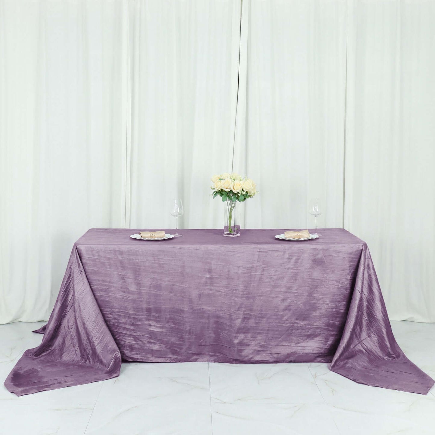 Taffeta 90"x132" Rectangle Tablecloth Violet Amethyst - Seamless Accordion Crinkle Table Cover