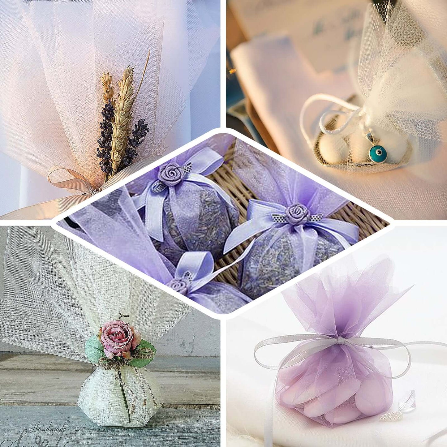 25 Pack 9" Violet Amethyst Sheer Nylon Tulle Circles Favor Wrap Craft Fabric, DIY Candy Favor Wraps