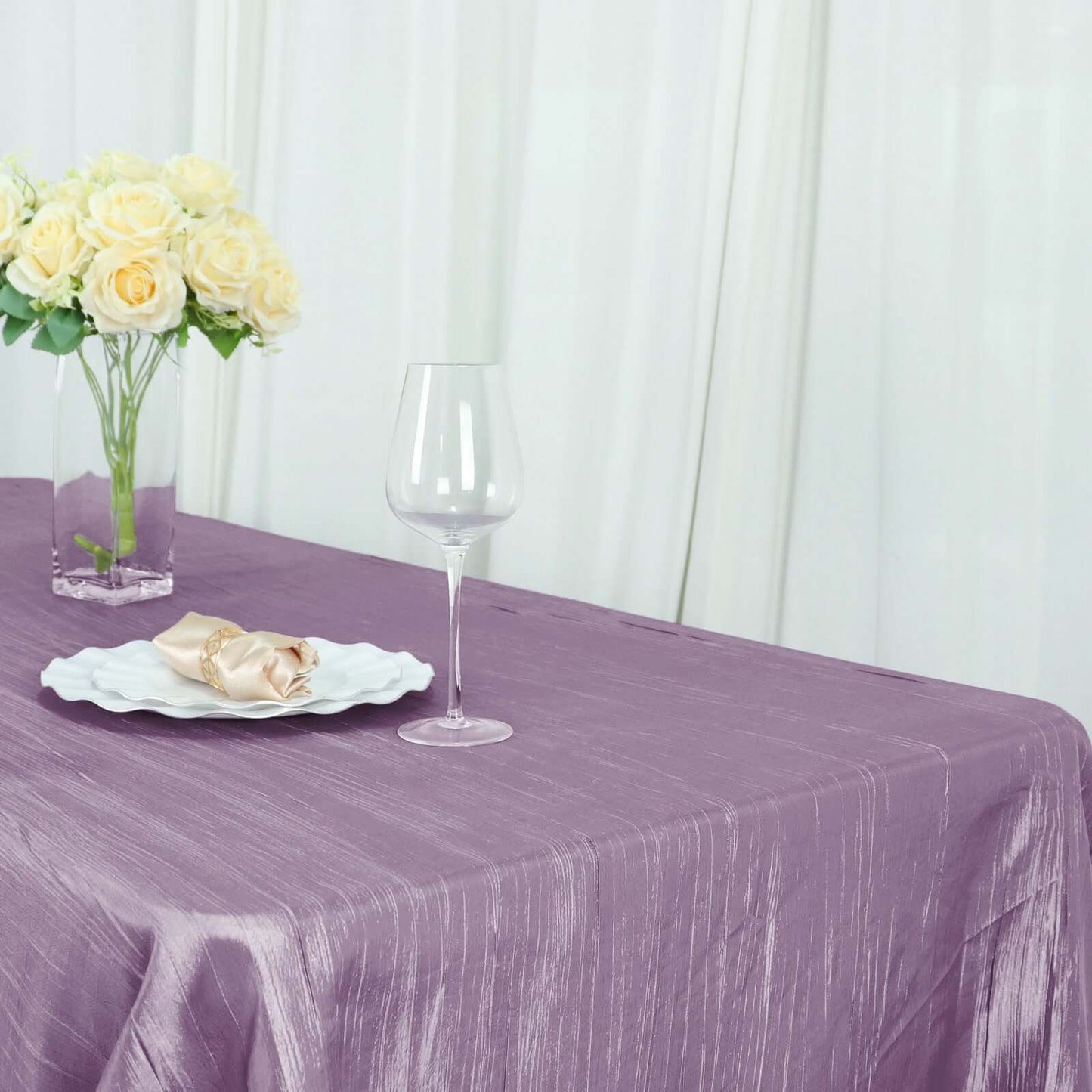 Taffeta 90"x132" Rectangle Tablecloth Violet Amethyst - Seamless Accordion Crinkle Table Cover