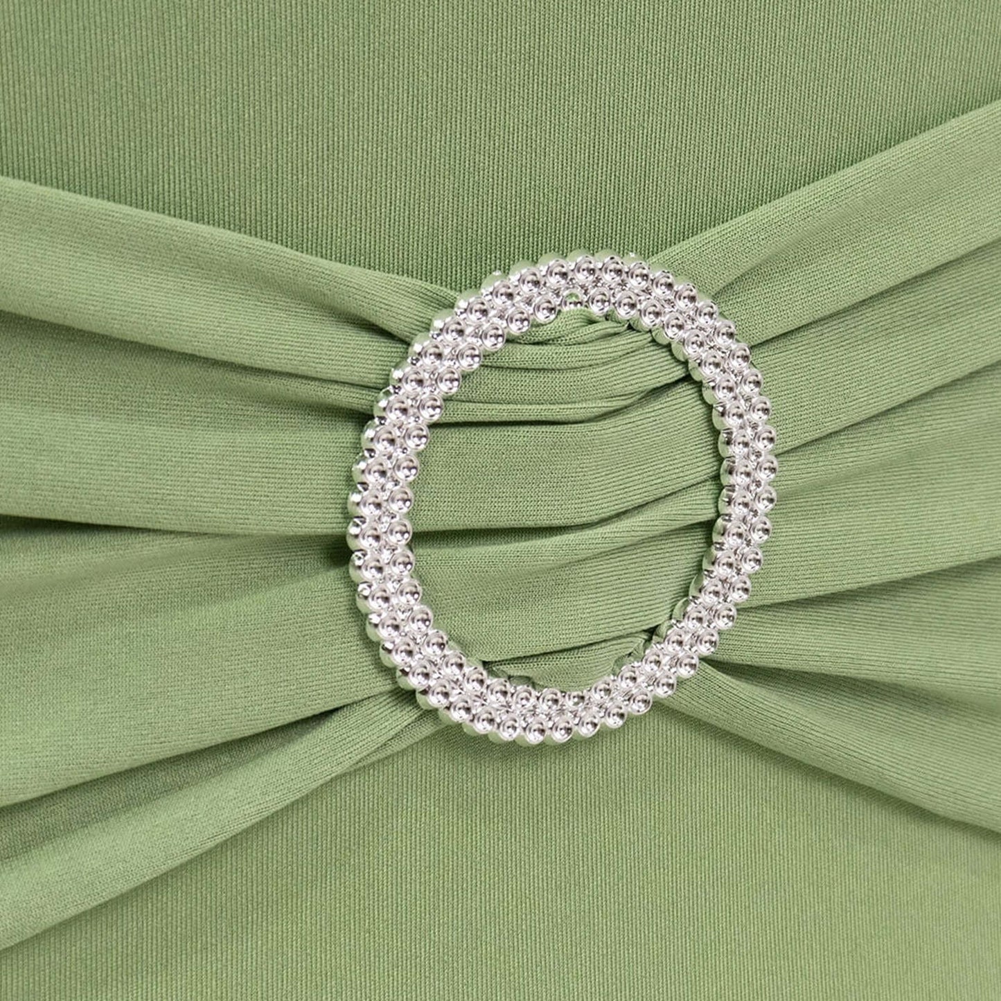 Stretch Spandex Chair Cover Sage Green for Folding Chairs - Secure Fit Slipcover with Silver Rhinestone Buckled Sash Band