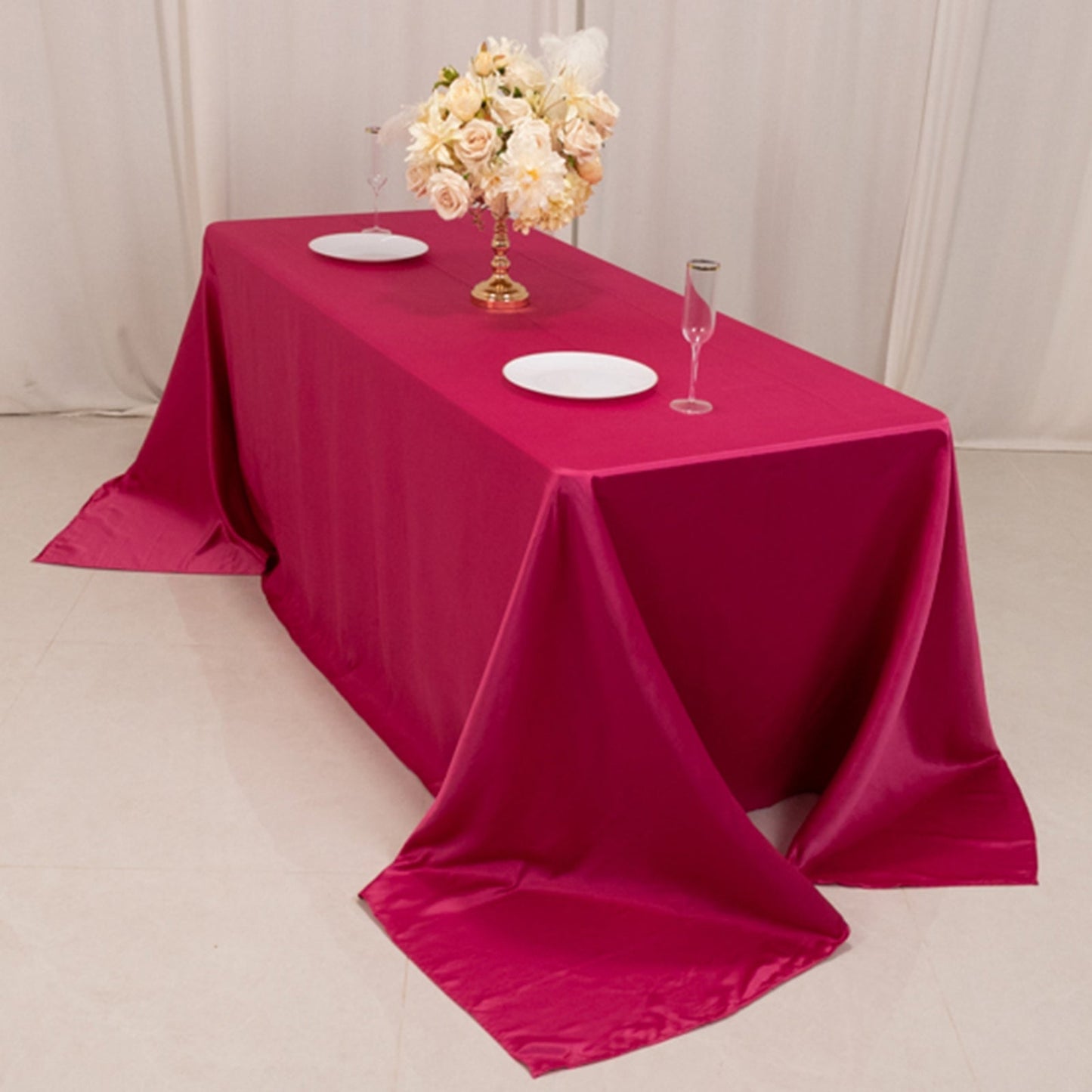 Lamour Satin 90"x132" Rectangle Tablecloth Fuchsia - Soft & Silk-Like Seamless Table Cover