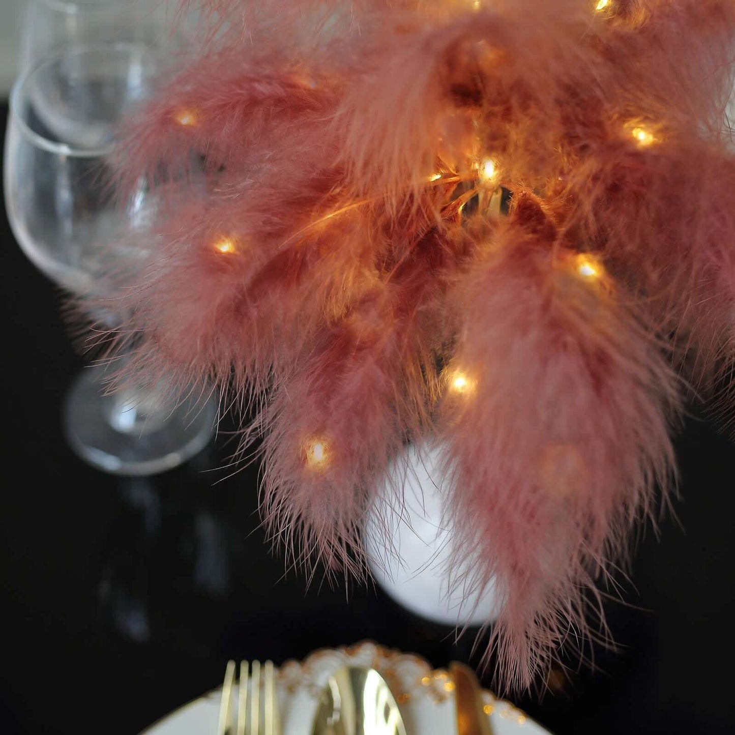 Table Lamp Feather Design Cinnamon Rose LED Battery Operated - Cordless Wedding Centerpiece 15"