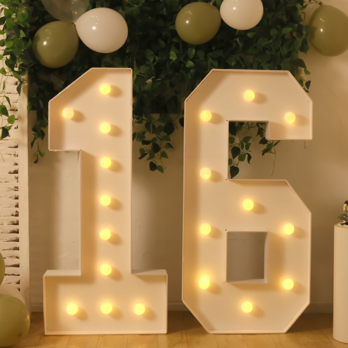 Giant LED Marquee Light Up Number "1", White 4ft Pre-Cut Foam Board with 10 Warm White Battery Operated LEDs, Glue Gun and Sticks