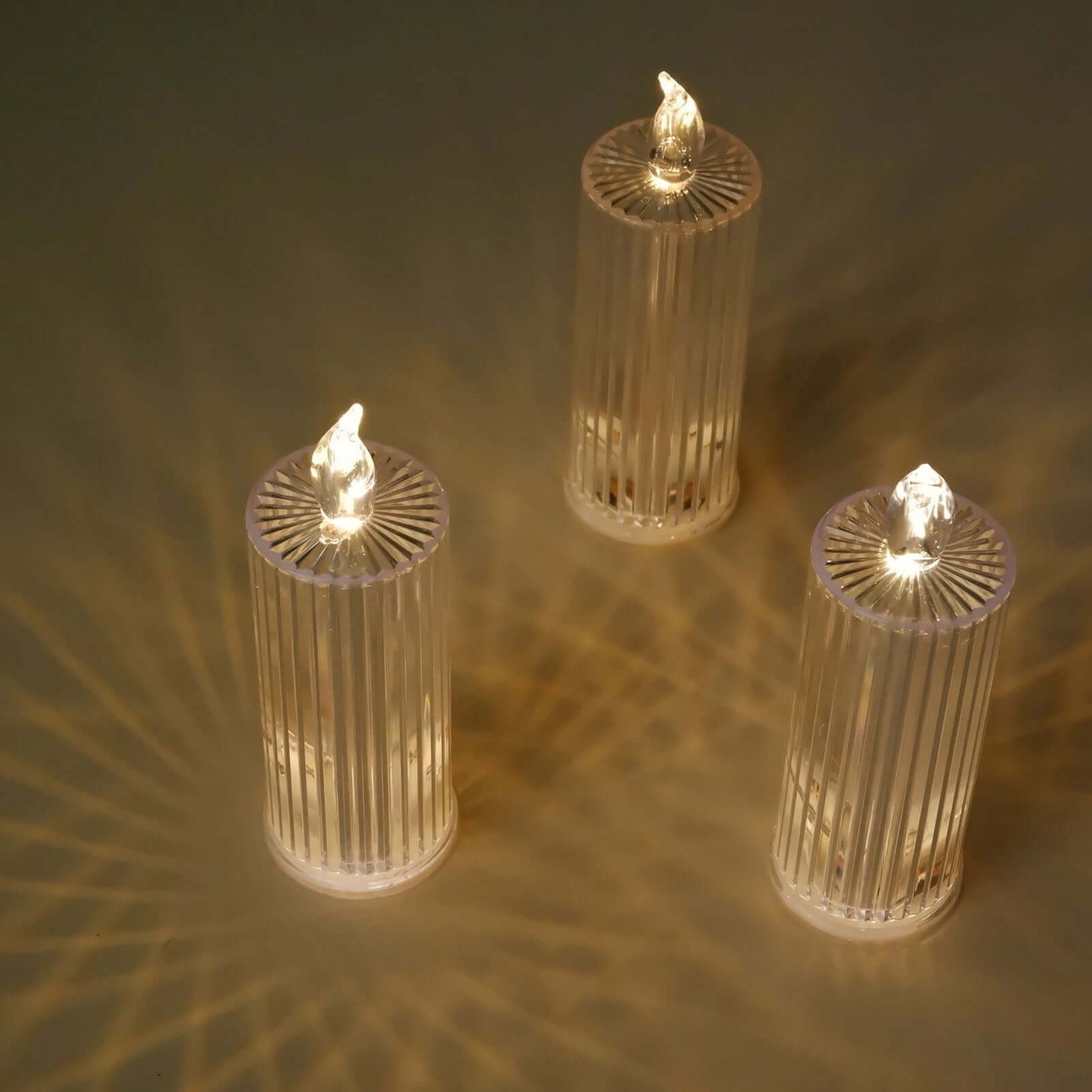 3-Pack LED Flameless Candle Lamps Diamond Acrylic Design Clear Warm White - Battery Operated Pillars 6"