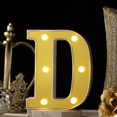 3D Marquee Letter "D" Warm White 6 LED Lights Gold - Chic Light-Up Decor for Events 6"
