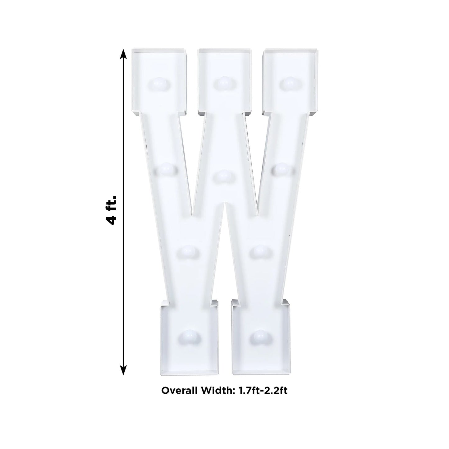 Giant LED Marquee Light Up Letter "W", White 4ft Pre-Cut Foam Board with 10 Warm White Battery Operated LEDs, Glue Gun and Sticks