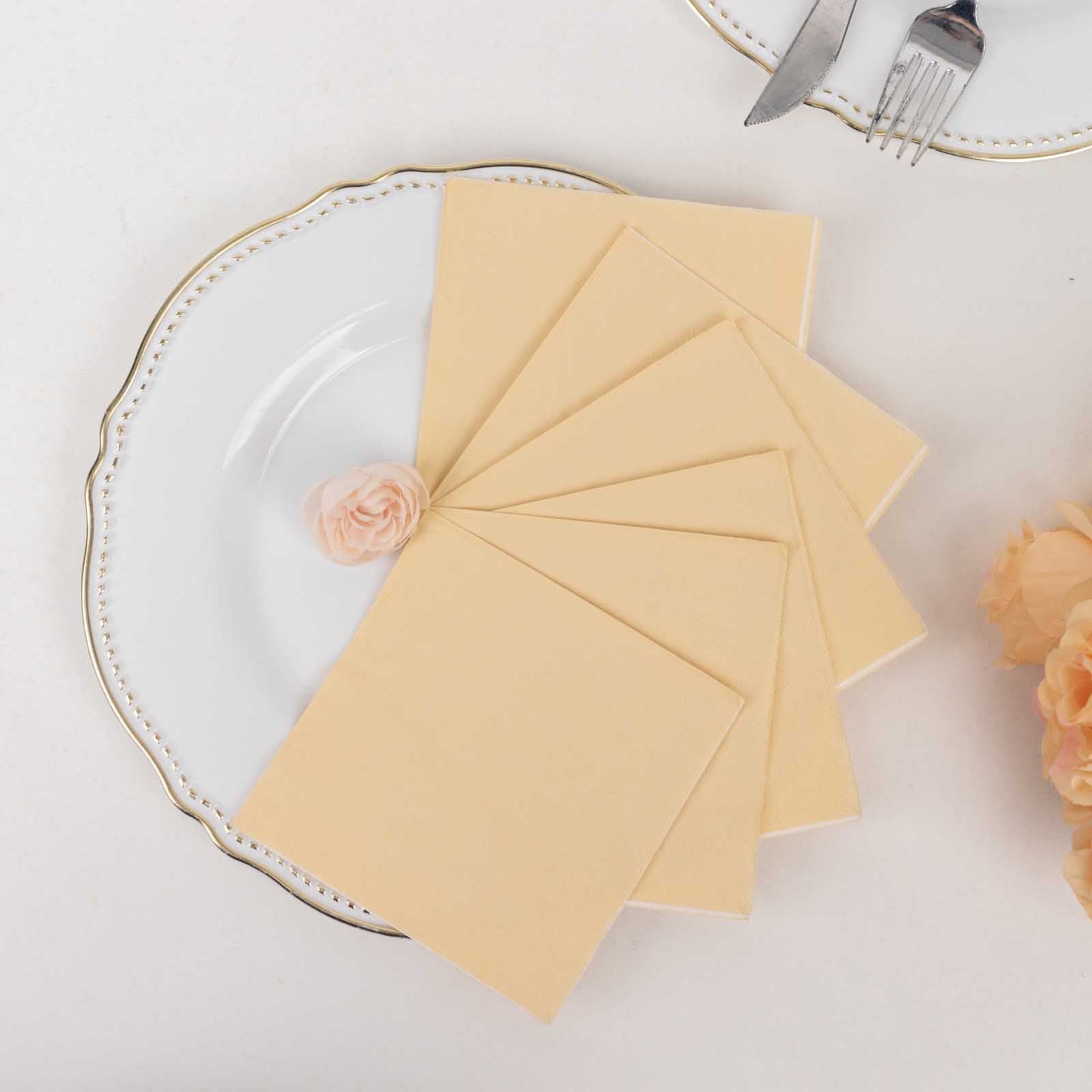 50-Pack Paper Beverage Napkins Beige - 2 Ply Disposable Soft 18GSM Cocktail Napkins 5"x5"