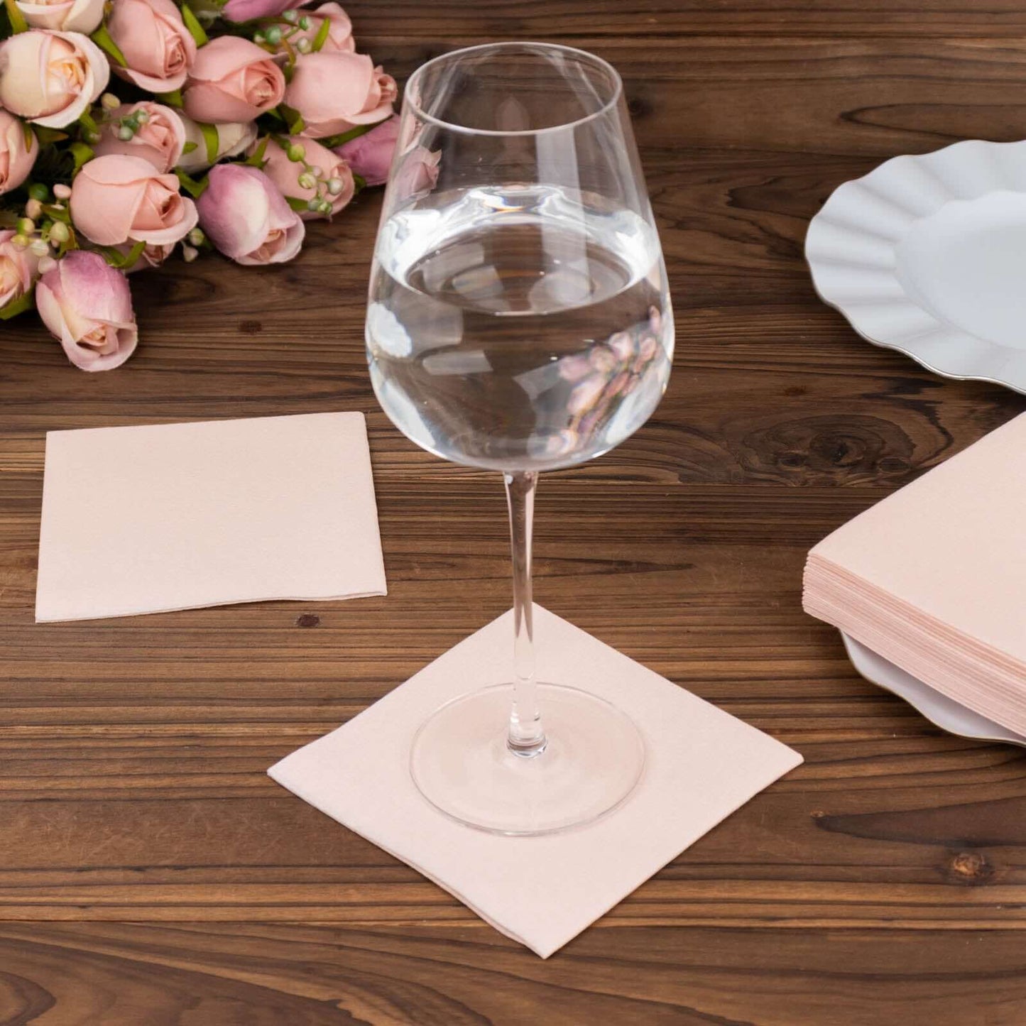 20 Pack Linen-Like Paper 5"x5" Napkins Blush - Highly Absorbent Airlaid Napkins