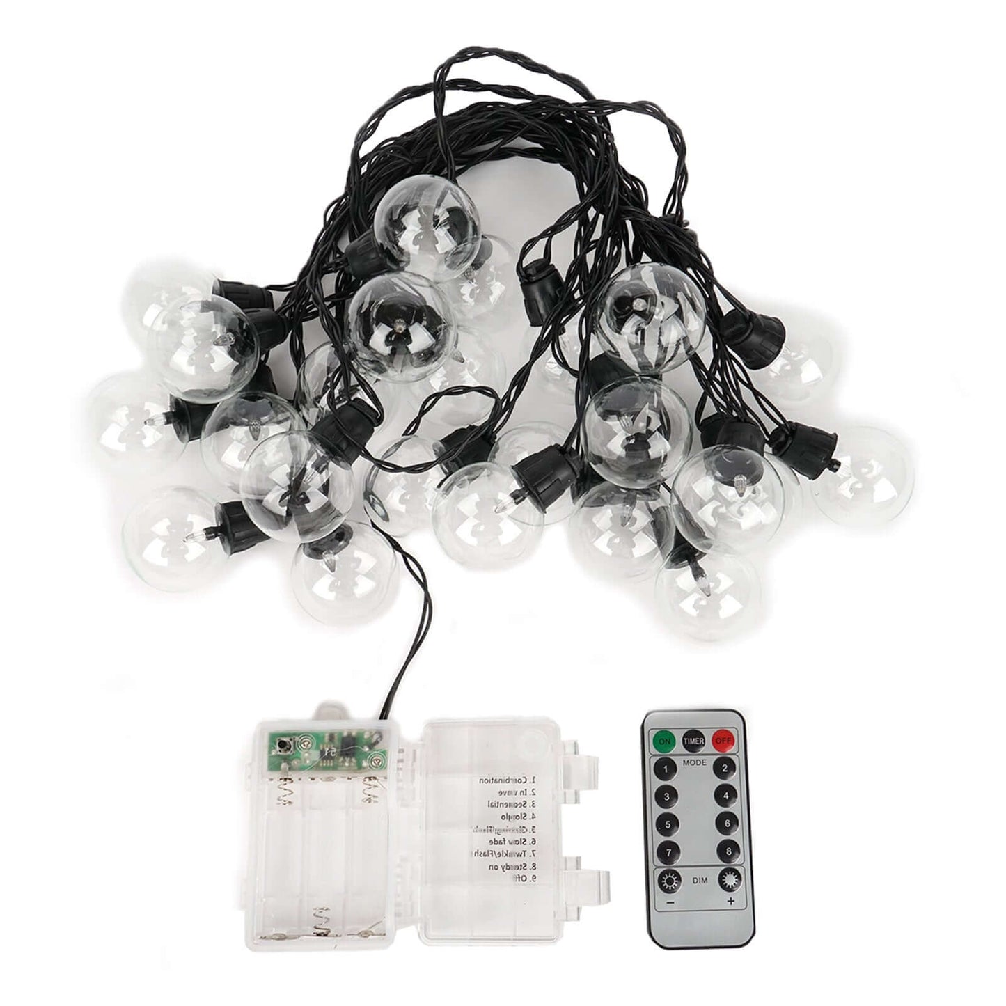 25-Pack LED String Lights 8-Mode Clear Warm White - Waterproof Remote Operated Outdoor/Indoor Bulbs 26ft