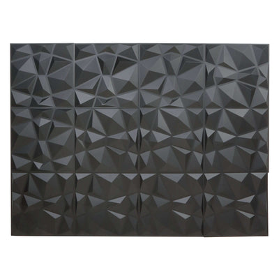12 Pack 20"x20" Matte Black 3D Texture PVC Diamond Design Wall Tiles, Stick On Waterproof Wall Panels