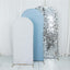Set of 3 Dusty Blue Silver Round Top Fit Wedding Arch Frame Covers, Big Payette Sequin, Shimmer Tinsel and Matte Spandex Backdrop Stand Covers