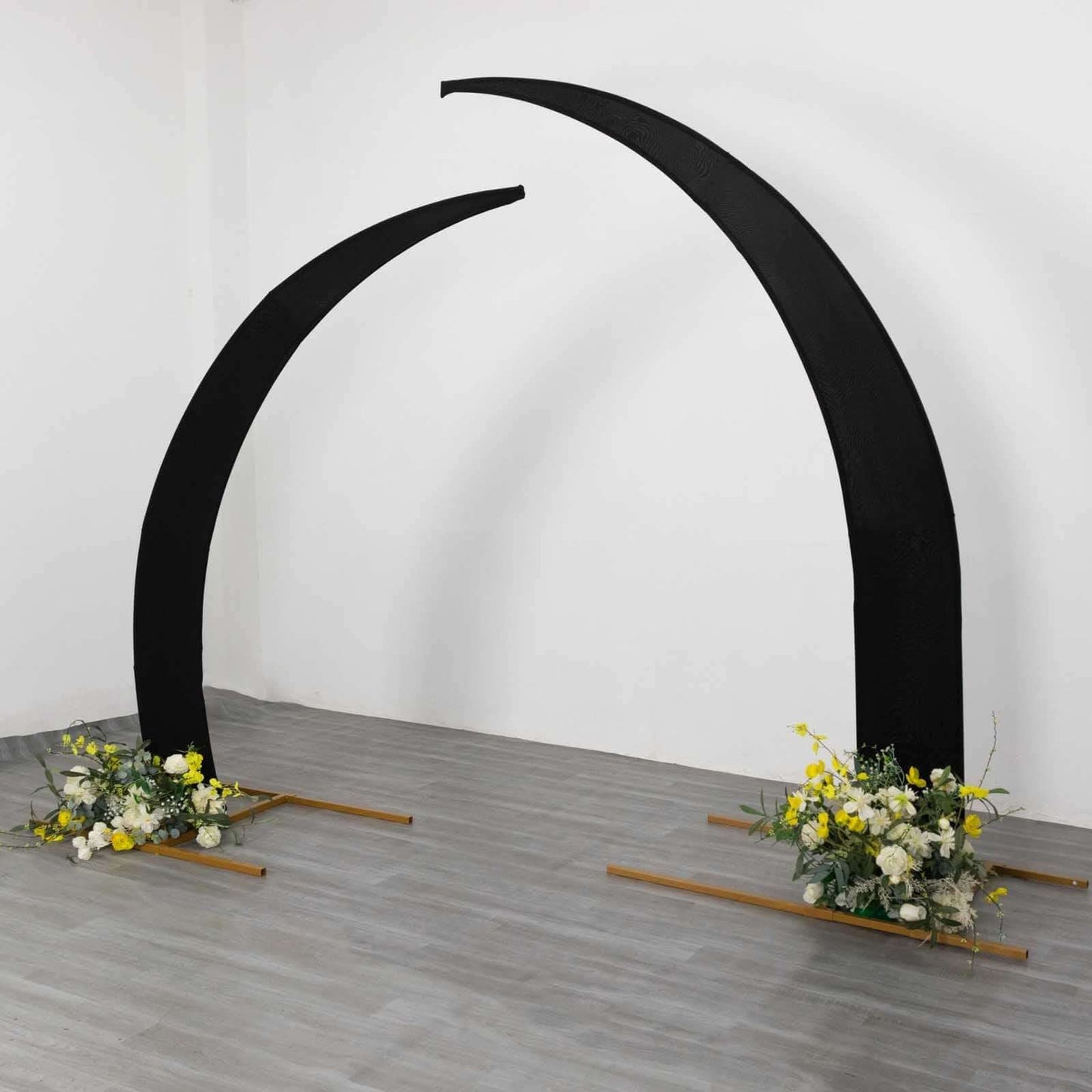 Set of 2 Black Spandex Half Crescent Moon Backdrop Stand Covers, Custom Fitted Wedding Arch Cover for Curved Arbor Flower Balloon Frame