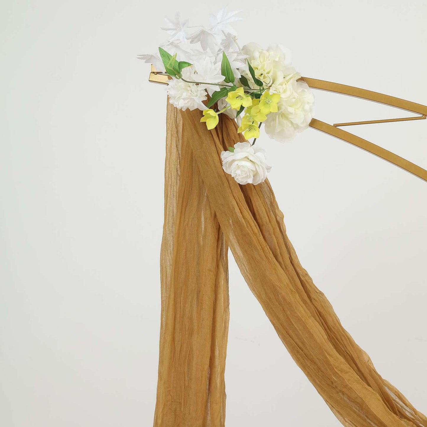 20ft Gold Gauze Cheesecloth Fabric Wedding Arch Drapery, Window Scarf Valance, Boho Decor Arbor Curtain Panel