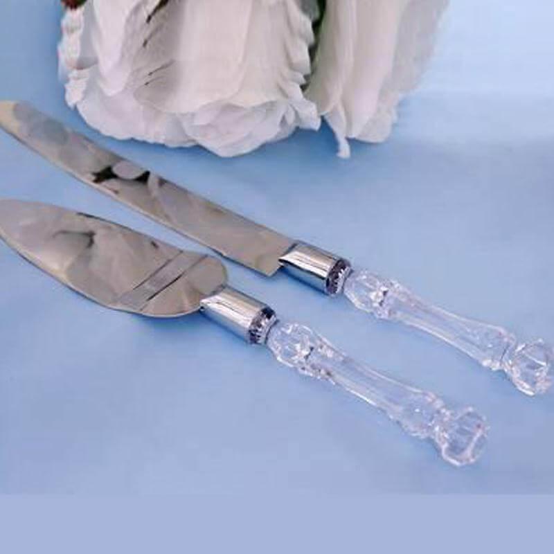 2 Set Knife and Server Stainless Steel with Clear Acrylic Handle - Party Favors with Gift Box 10" & 12"